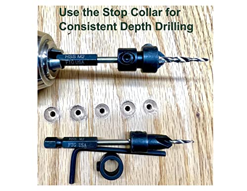 FTG USA 3 Pc Wood Countersink Drill Bit Set #6#8#10 with 3/8" Depth Stop - size: #6#8#10, style: with Depth Stop