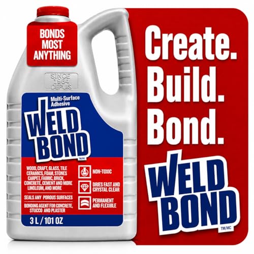 Weldbond Glue - Bonds Most Anything! 3L /101 oz Non-Toxic Adhesive Glue For Wood Tile Glass Craft Foam Fabric Stone Cement & Concrete & Any Other Porous Surfaces. No Fume Non-Flammable PVA Glue Gallon - size: 101.4 fl. oz.