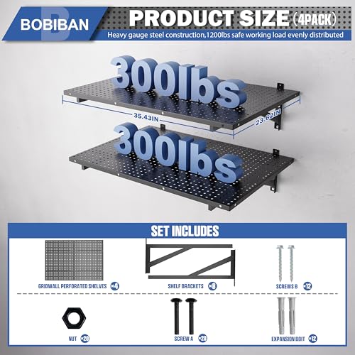 4 Pack Garage Wall Shelving Heavy Duty 2x3ft, Black - color: Black, size: 2X3ft-4pack