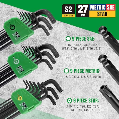 SK Allen Wrenches Sets, 18-Piece Metric/SAE/Star Hex Key Set, S2 Steel - style: Metric/SAE/Star
