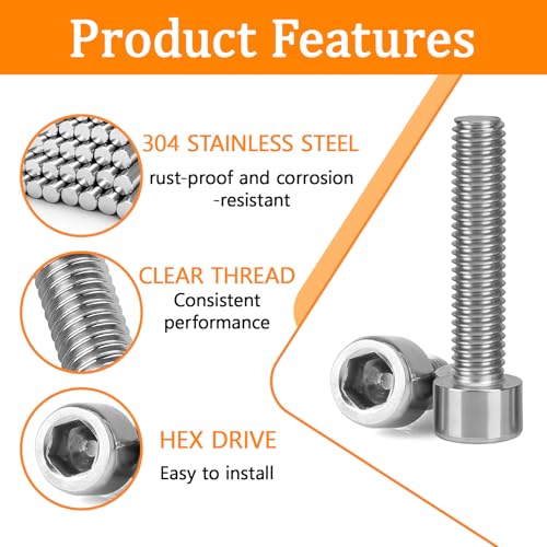 15 Pcs M8 x 35mm Stainless Steel Allen Socket Head Cap Screws, Full Thread Metric Fasteners, Bright Finish for Automotive & Machinery Use - size: M8x35mm-15Pcs