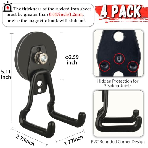 ULIBERMAGNET New Upgraded Heavy Duty Magnetic Garage Hooks,4 Pack Strong Large Magnet Hooks for Power Drill,Garden Tools,Hose,Pegboard,Garage, Workshop,Magnetic Storage Hook for Hanging(Black) - style: Upgraded Black Medium L Strong Hooks