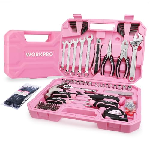 WORKPRO 284PCS Pink Tool Set, Portable Home Basic Tool Kit Box for Women