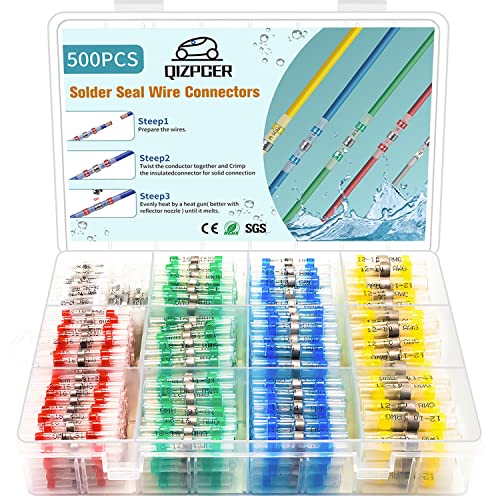 500Pcs Solder Seal Wire Connectors Kit, Heat Shrink Wire Connectors Waterproof Electrical Cable Butt Terminals for Marine Automotive Trailer RV Boat Truck Wiring - style: Assortment Kit