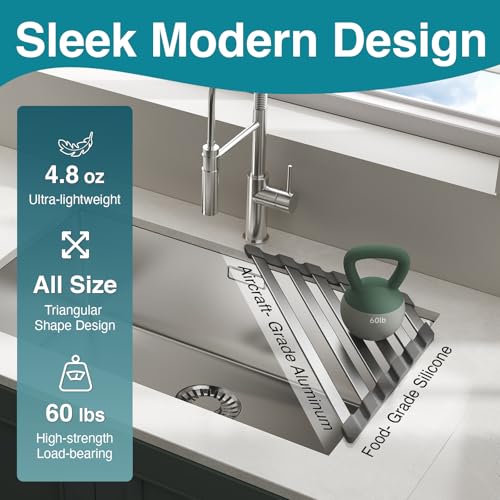 COOL-ANGLE Triangular Corner Sink Drying Rack, Aluminum, 16"x9.5", Gray