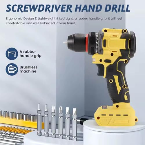Brushless Drill Driver Compatible for Dewalt 20V Battery (No Battery), Cordless 2 Speed (0-450/1800RPM), 25+1 Torque, 3/8" Keyless Chuck for Home Repair