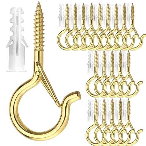 PlusRoc 20 Pack Screw Hooks for Hanging Plants Outdoor Lights(Gold) - color: Gold