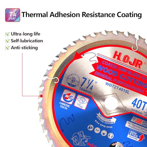 2-Pack 7-1/4" 40-Tooth 5/8" Arbor Circular Saw Blade, Framing/Universal Wood Cutting Saw Blade, Special Anti-Thermal Adhesion Coating on Cutting Edge-TA, 7-1/4" 40T 5/8" - size: 2PCS 7-1/4" 40T 5/8"