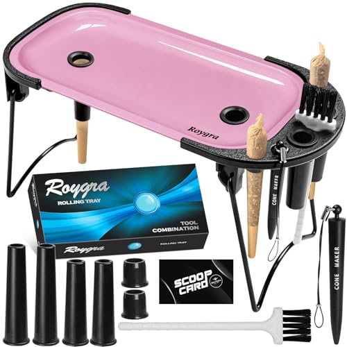 roygra Foldable Rolling Tray Set, Complete Smoking Accessories, Cone Loader - color: Pink