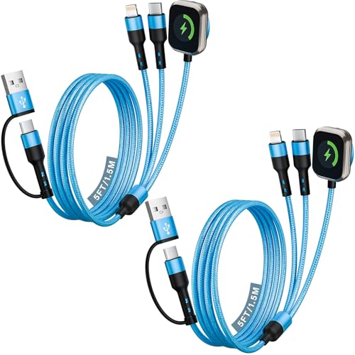 Travel Essentials Multi Charging Cable Cord for iPhone 17/iWatch Charger/IP - color: Sky Blue, size: 2Pack5FT