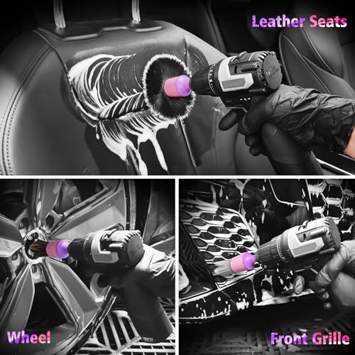 YeewayVeh 3PCS Car Detailing Drill Brush Set, Mixed Detail Brushes, Pink - color: Pink