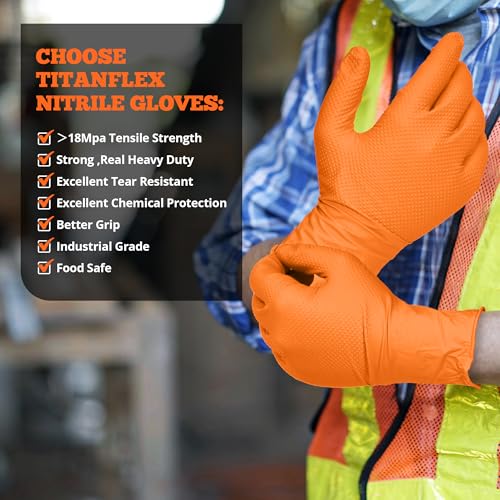 TitanFlex Heavy Duty Orange Nitrile Gloves, 6 Mil, Raised Diamond Texture, Mechanic Disposable Gloves, Latex Free Powder Free - color: 05 6mil (1000ct), size: X-Large