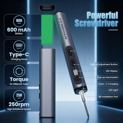 AM ARROWMAX Mini Electric Screwdriver & Electric Drill, 2 in 1 Tool Set, Drilling Adapter, 600RPM, Precision Screwdriver, 70 Bit, 5 Torque Settings, Power Screwdriver for Phones Watch Laptops - style: M1D