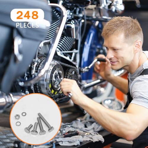248Pcs M6 M8 M10 Screw Set Metric Bolt Assortment 304 Stainless Steel Nuts and Bolts Set Flat & Spring Washers Hex Head Cap Screws Bolts and Nuts Kit Includes 10 Common Sizes Fully Thread - size: M6 M8 M10-248Pcs