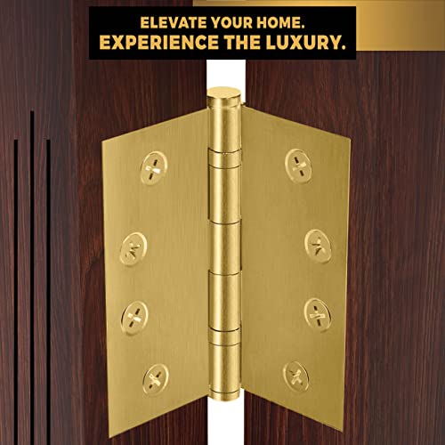 Heavy Duty Door Hinge Matte Brass Ball Bearing 4x4 Inch Heavy Duty - Set of 2 Solid Brass Hinges (Satin Brass) - color: Satin Brass