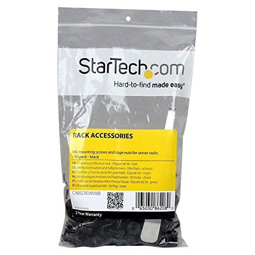 StarTech 50-Pack M6 12mm Screws & Cage Nuts Kit with Tool, TAA, Black Steel - color: Black Cage Nuts and Mounting Screws, size: 50-pack, style: Screw & Cage Nut