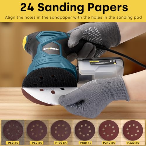 Enventor Orbital Sander with 6 Speeds, Dust Collection, 5 in, 2.5A Corded - size: 2.5A