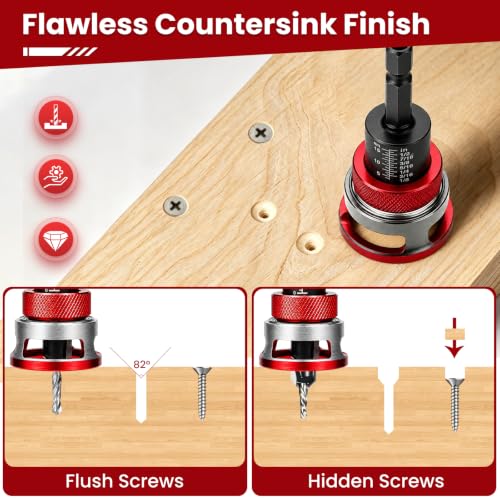 Countersink Drill Bit Set with Depth Stop, 5 PCS TCT Cutters & HSS Bits