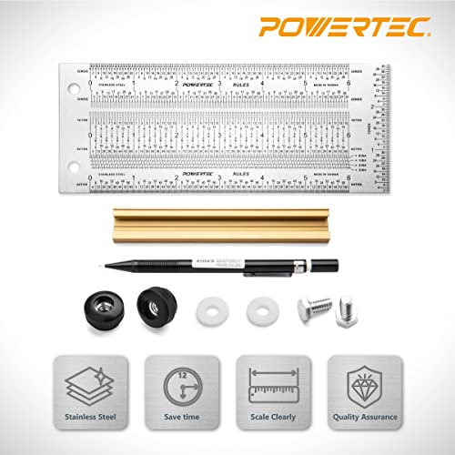 POWERTEC 6'' Precision Marking T-Square, T Rule w/Pencil for Measuring, Scribing, Setting Up Bits Height, Stainless Steel Woodworking & Crafting Marking Tools for Drill Press, Table Saw 80027 - style: 6" T Square