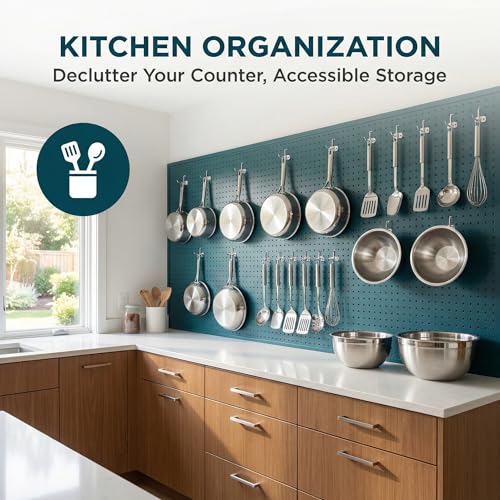 Garneck 12 Pcs Metal Square Peg Board Hooks - Heavy Duty Display Hooks for Supermarket Shelf Rack - Hanging L Style Screw Hook Pegboard Wall Organizer Tool Accessory