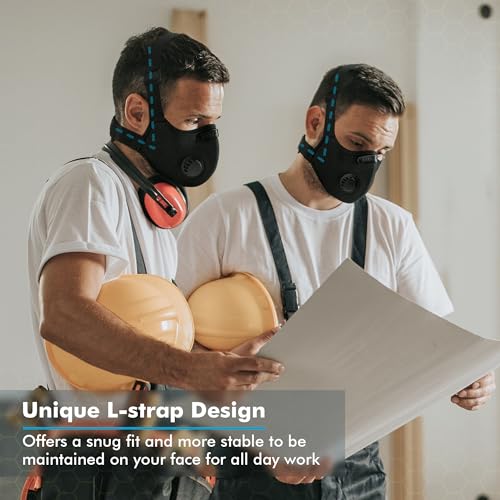 BASE CAMP M PRO Dust Mask, All day Comfortable Reusable Respirator Mask, L-shaped Head Strap Design, Safety Work Mask for Woodworking, Landscaping, DIY, Dust, Pollen,1 Pack - style: 1pack