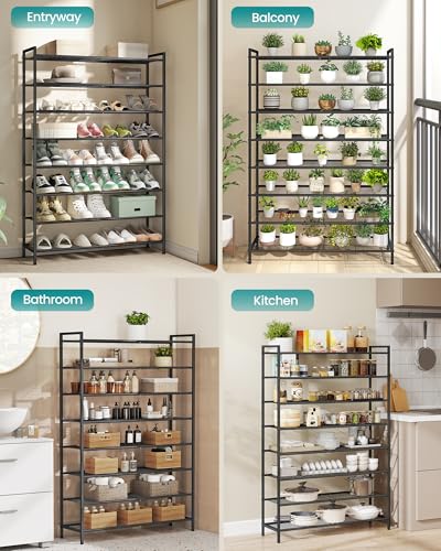 SONGMICS 8-Tier Metal Shoe Rack, Vertical Shelf, Holds up to 40 Pairs - color: Black, size: 8 Tiers (11"D x 32.3"W)