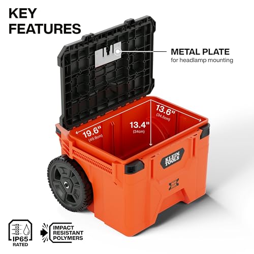 Klein Tools 54100MBX MODbox Rolling Tool Box, Heavy Duty Portable Tool Organizer with Side Mounting, 10-Inch Rubber Wheels, Removable Handle, Deep Stackable Set - size: Rolling