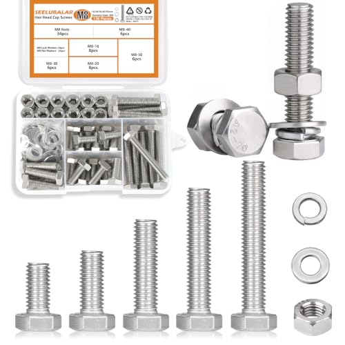 136 Pcs M8 Hex Bolts and Nuts Assortment Kit, M8-16/20/30/40/50mm Screws - size: M8 - 16/20/30/40/50mm