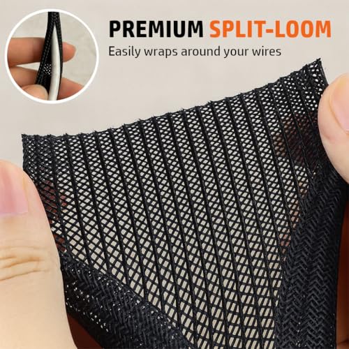 MGI SpeedWare Braided Split-Sleeve Wire Loom for High-Temperature Automotive Harness and Home Cable Management 25 feet (1/4") - color: Black, size: 1/4" - 25ft