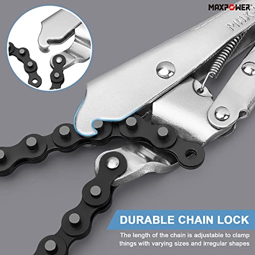 MAXPOWER 9-Inch Locking Chain Clamp with 19.7-Inch Chain, 2 Pack - size: 19.7" Chian