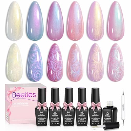 Beetles Pearl Gel Nail Polish, 6 Colors Shimmer White Pink Purple - color: A-White Pink Purple| Song of freedom