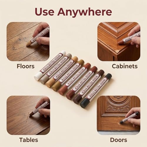 RAINFLOW Wood Filler Sticks Repair Kit - 8 Colors Furniture Scratch Repair
