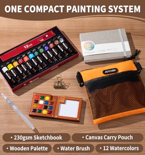 12-Color Travel Watercolor Set with Clip-On Wood Palette