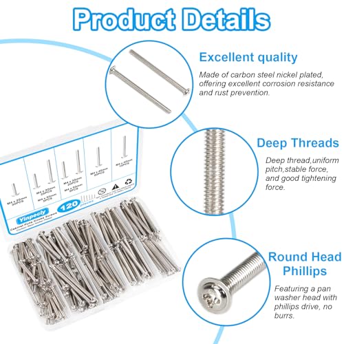120 Pcs Cabinet Pulls Knobs Screws, M4x25/30/35/40/45/50mm - size: M4×25/30/35/40/45/50mm