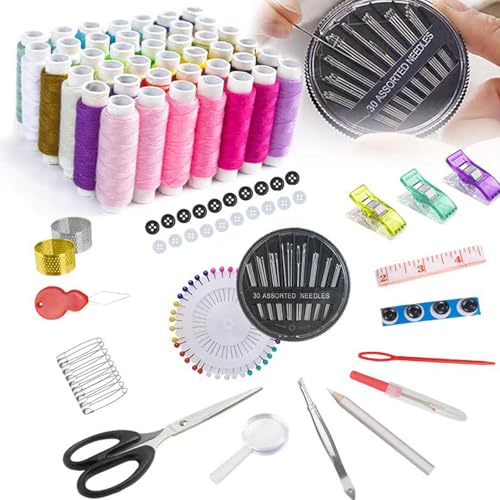JUNING Sewing Kit with Black Case Portable Sewing Supplies for for Mom Grandma Women Men Teen Girls Boys Adults Beginner, Home Travel, Emergency, 42 Threads, Scissors, Needles, Measuring Tape and More - size: XL-42 Threads