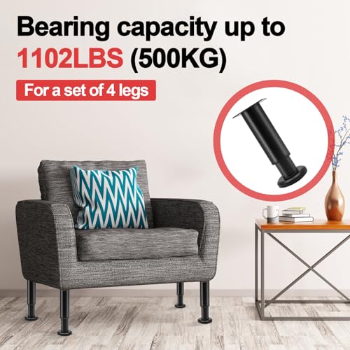 Uenhoy Set of 4 Adjustable Furniture Legs 4.72-7 Inch Metal, Black - color: Black, size: 4.72 - 7 Inch