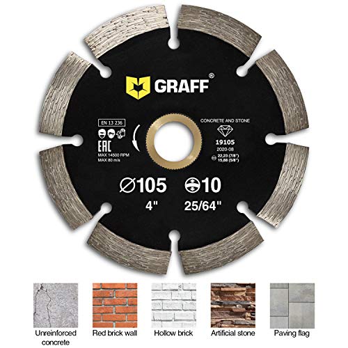 4 Inch Diamond Blade for Angle Grinder — Diamond Cutting Wheel for Cutting Stone, Marble, Granite, Brick, Masonry, Paving Flag, Concrete — Diamond Saw Blades Segment Height 0.394” (10 mm) — GRAFF - size: Ø 4 Inch Segment, style: Diamond Segment Blades