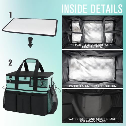 SCAVATA Rolling Cleaning Caddy Bag with Detachable Trolley & Wheels - color: Cyanblue