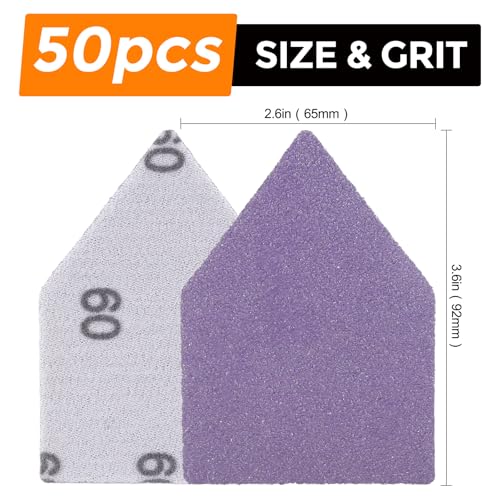 POLIWELL Triangle Sanding Sheets 50-Piece 90x65mm Ceramic Alumina - size: 60 Grit