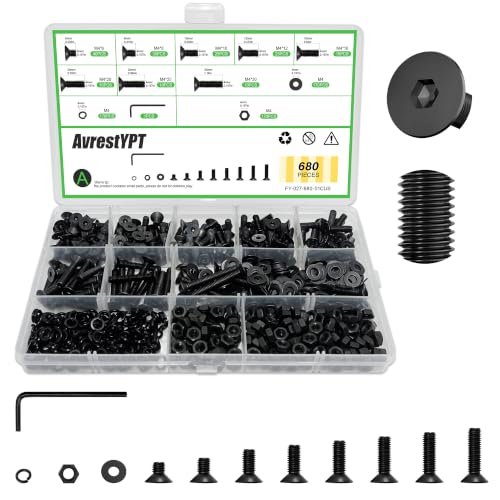 680Pcs M4 Countersunk Flat Head Phillips Machine Screws Assortment Kit, Nuts Washers with Screwdriver, M4x6/8/10/12/16/20/25/30mm for Electronics & Machinery - size: M4-680Pcs