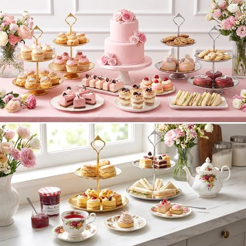 Tucnoeu 5 Sets of 2 Tiered Tray Hardware Kit - Cake Stand Hardware Tiered Tray Plate Hardwares Kit for Serving Dessert Cupcake Dish Food(3 Gold, 2 Silver) - color: 1