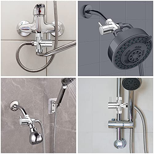 G1/2" Shower Head Diverter Valve, Solid Brass Shower Arm Diverter Valve for Hand Held Showerhead and Fixed Spray Head, 20mm Diameter 3-Way Universal Shower System Replacement Part (Chrome Finish)