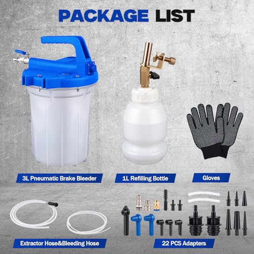 Pneumatic Brake Bleeding Tool 3L Suction Can 1L Bottle 22 Fittings