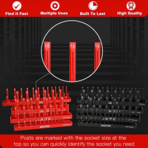 AIUITIO 8 Piece Metric & SAE Socket Organizer Tray Set, 1/4-Inch, 3/8-Inch & 1/2-Inch Drive Standard & Deep Socket Holders for Toolboxes, Store 176 Sockets - size: 176 Socket Capacity