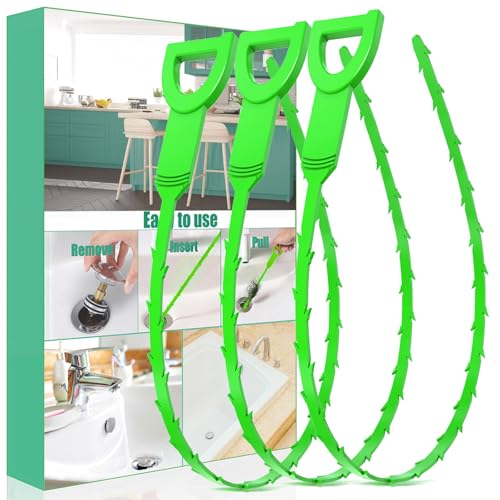 Drain Snake Hair Drain Clog Remover - 3 Pack Shower Sink Unclogger Tool - color: Green, style: 3 Pack