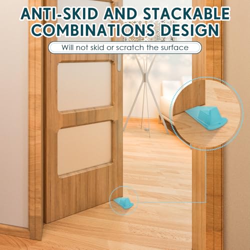 Frienda 2 Pcs Heavy Duty Rubber Door Stops Wedge Stackable,Blue - color: Blue