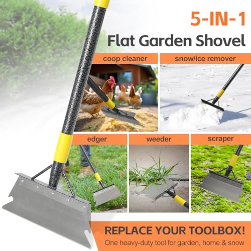 Garden Shovel, Weeding Tool, Multifunctional Garden Cleaning Shovels, 72 Inch Floor Scraper Long Handle, Heavy Duty Metal Flat Spade Shovel for Lawn Edging, Crack Weeder, Ice Chopper, Snow Shovel - size: 72"