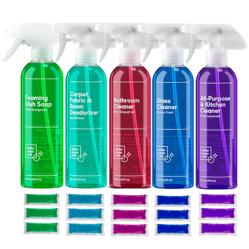 Complete Home Cleaning Kit - 15 Refill Pods and 5 Reusable Spray Bottles - Kitchen, Bath, Glass, Carpet and Foaming Dish Soap - Non-Toxic Eco-Friendly Cleaning Supplies Starter Set for Apartment - style: All Scent
