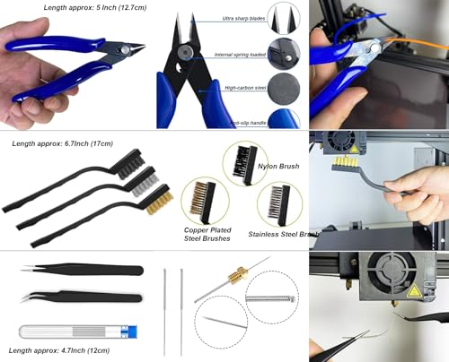 124Pcs 3D Printing Accessory Tools with Tool Bag for Remove/Trim and Finish 3D Print Includes Deburring Tool, Nozzle Cleaning, Removal Scrapers, Finishing Tools,etc. - style: Tools with Oxford bag