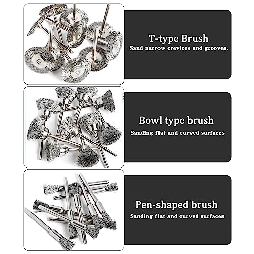 80 Pcs Rotary Tool Wire Brushes Set,Stainless Steel Wire Wheels Pen Brush Kit Accessories for Rotary Tool,for Rust Removing Rotary Brushes for Machines
